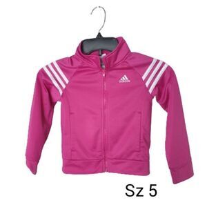 Adidas Girls Jacket Sz 5 Pink 3 Stripes Full Zip Pockets Jacket Size 5 NWOT